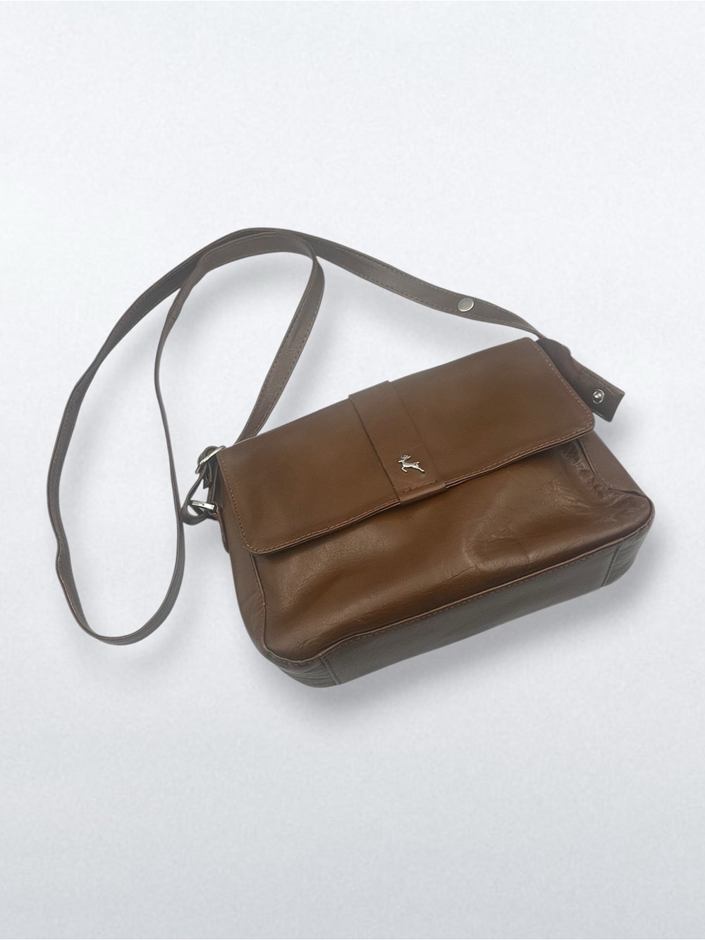 Ashwood Brown Genuine Leather Flap Crossbody Bag Stag Deer Logo